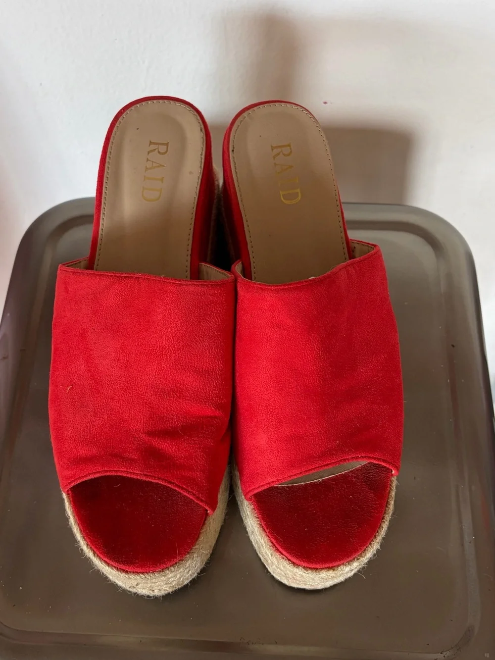 RAID Red orange Suede Espadrille Platform Slide